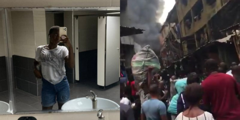 ‘All the money in my drawer is gone’ – Lady laments as her store in Balogun market burns right In front of her eyes (Video)