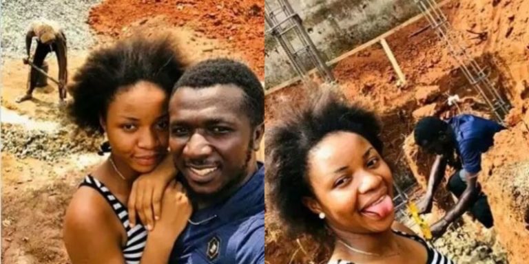 Newly-wedded wife joins husband at construction site as he starts the foundation for their dream house (Photos)