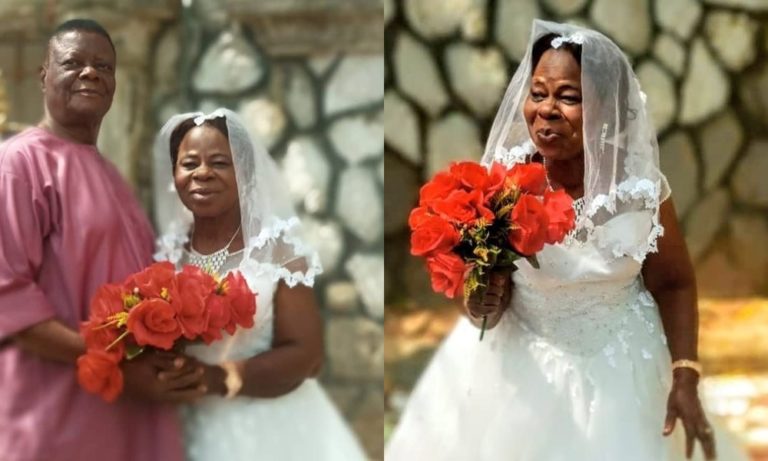 Adorable wedding photos of Nigerian woman in her sixties who married for the first time