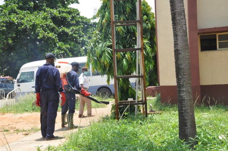 COVID-19: Health workers Fumigating Lagos state secretariat