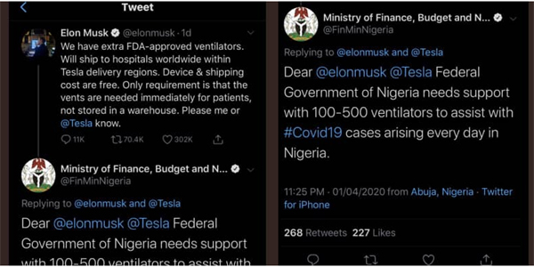 Nigerians set Social media on fire as FG begs US Billionaire Elon Musk for ventilators