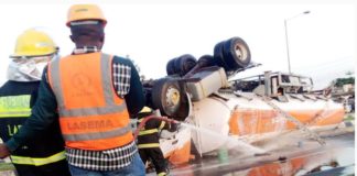 Fire explosion averted near National Stadium Lagos, as tanker somersaulted