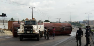 Tragedy averted as tanker laden with PMS overturns in Ogun