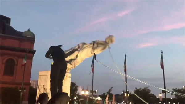 Protesters pull down Christopher Columbus statue in Baltimore