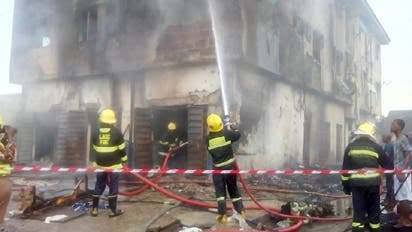 Breaking: Fire razes Storey building in Mushin