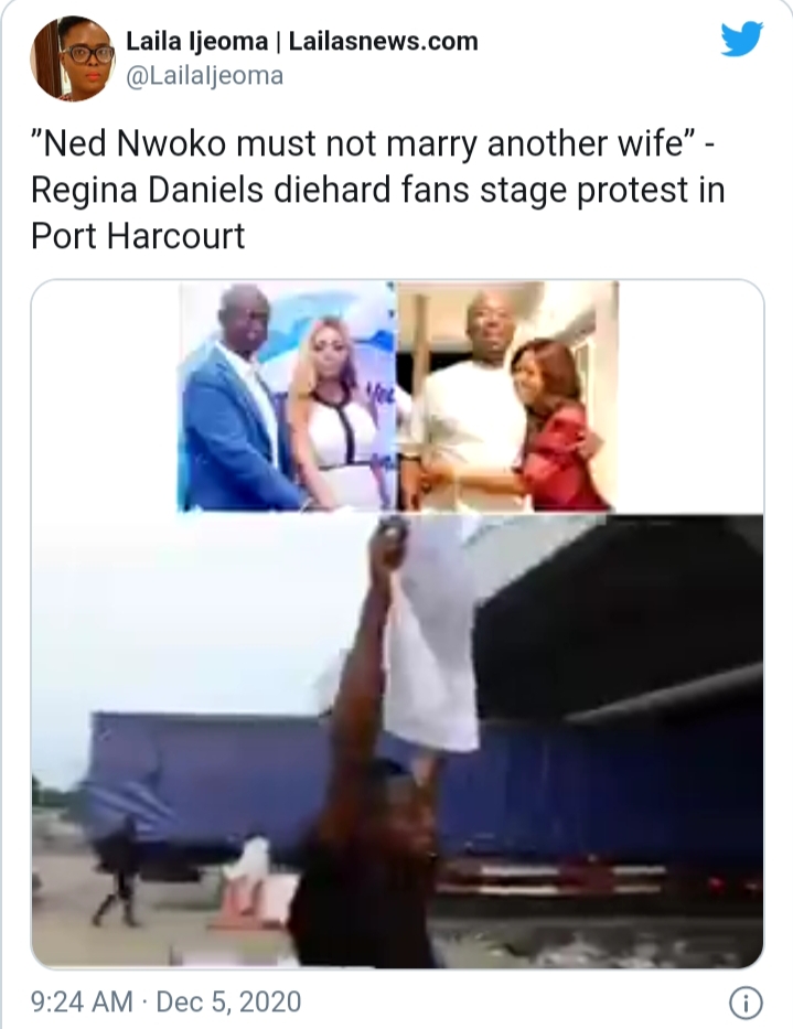 Reactions As Regina Daniels Fans Protest Against Ned Nwoko Marrying Another Wife