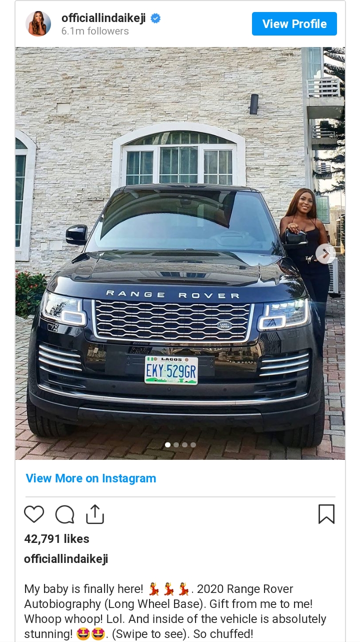 Linda Ikeji Finally Takes Delivery Of Her Range Rover Autobiography