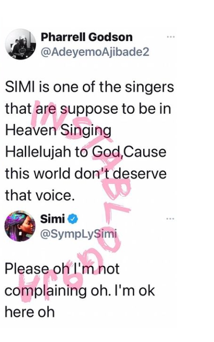 Checkout Funny Reply Simi Gave A Fan After He Said She's Meant To Sing In Heaven