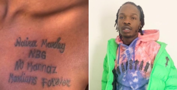 Singer Naira Marley Left Speechless As Female Fan Tattoos His Name On Her Chest