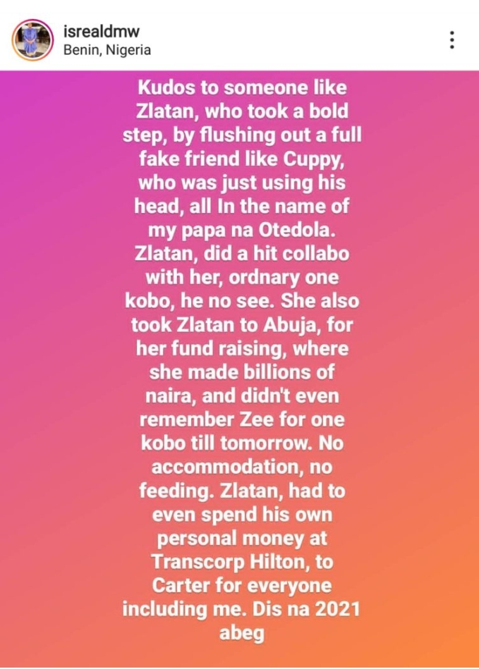 Davido's PA Finally Reveal What Transpired Between Zlatan And Cuppy 
