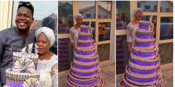 Comedian Mr Macaroni Celebrate His Mom With Huge Money Cake On Her Birthday