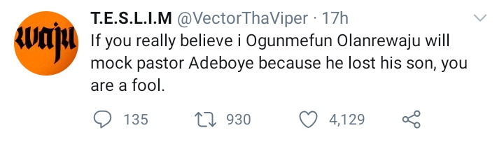 Rapper Vector Slam Those Accusing Him Of Mocking Dare Adeboye's Death With His Tweet