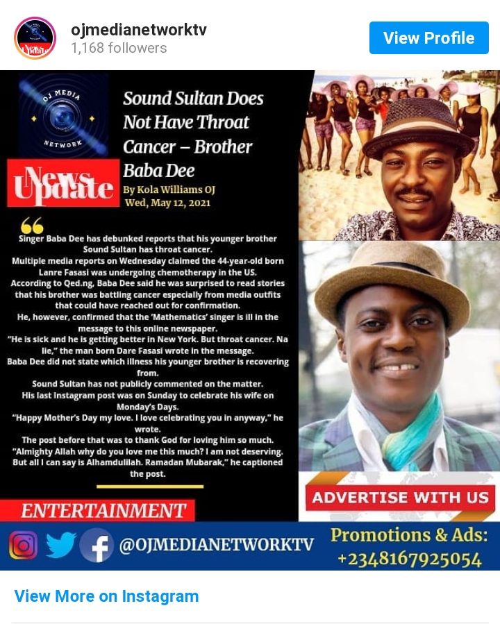 Sound Sultan Does Not Have Throat Cancer, Brother Baba Dee Reveals