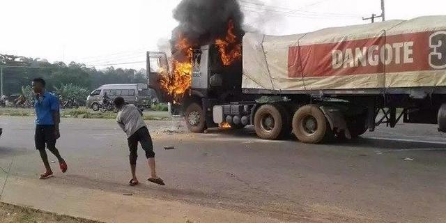 Dangote Truck Set Blaze After Crushing Pupil To Death