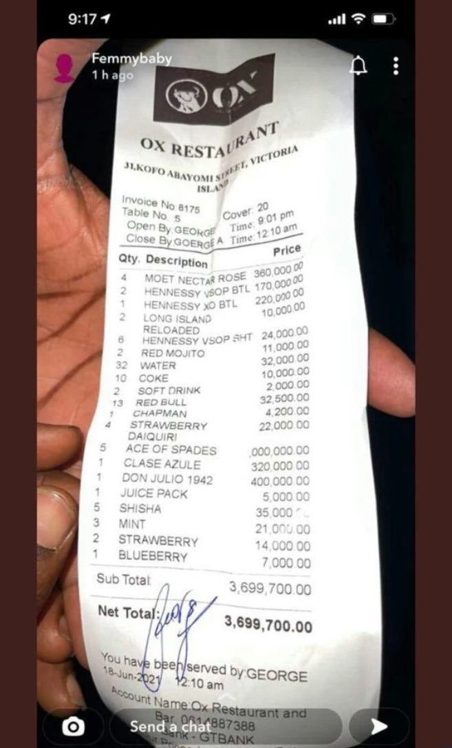 See Photos Of How Wizkid Spent M3.6M On Drinks In A Party