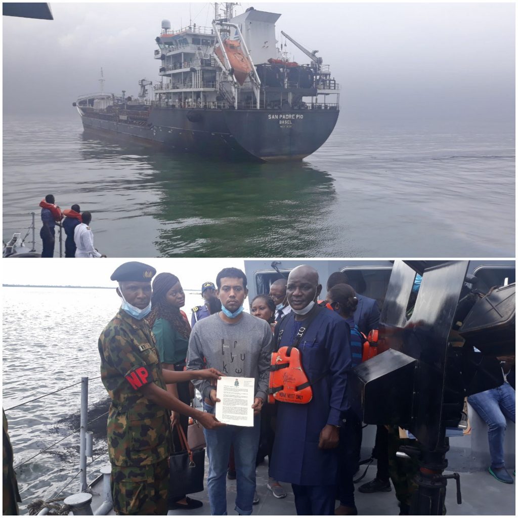 Federal Government officials handing over MT San Padre Pio to representative of the Government of Switzerland on Saturday