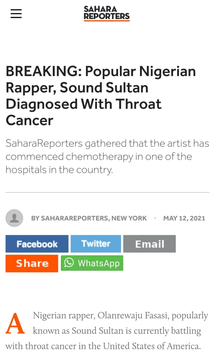 Factchecker: Did Sound Sultan Die Of Throat Cancer As Claimed?