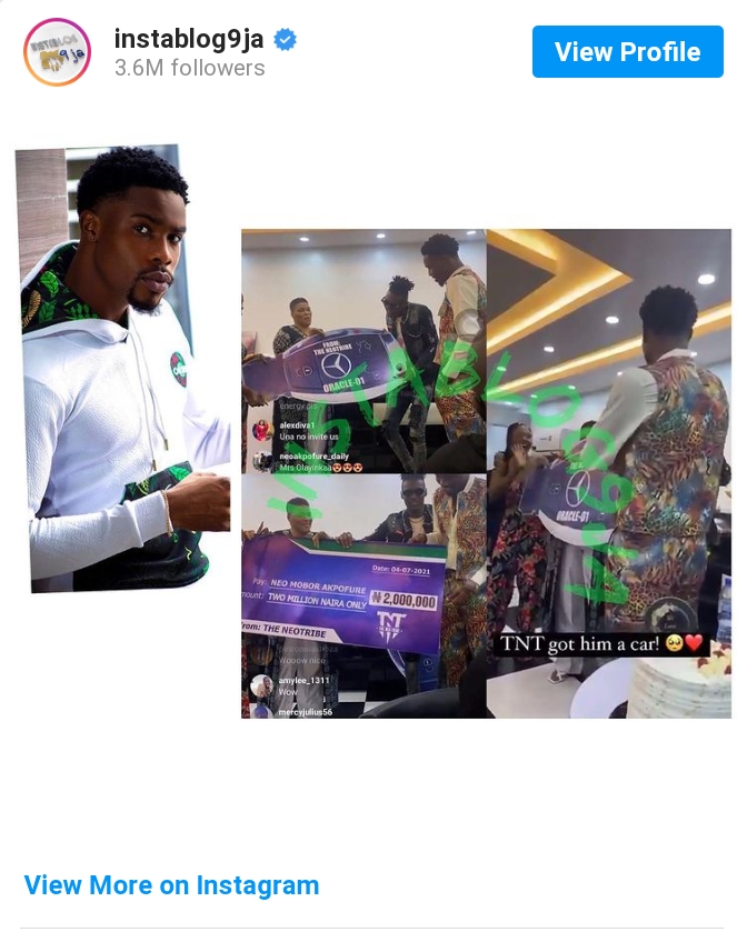BBNaija's Neo Gets N2M, Car Gift From Fans On His Birthday