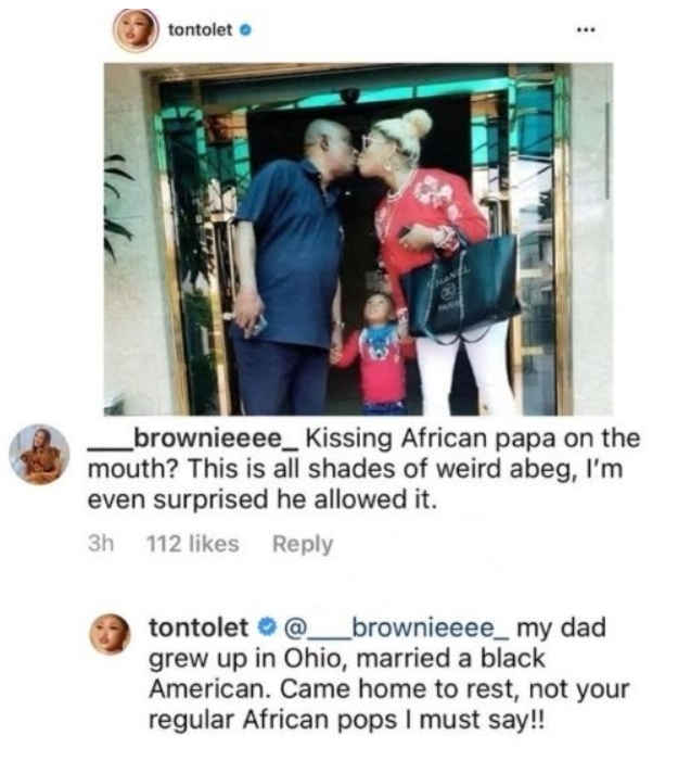 Tonto Dikeh Reacts After Being Dragged For Kissing Her Dad