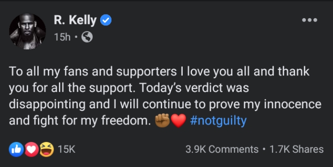 I'll Continue To Prove My Innocence And Fight For My Freedom- R. Kelly