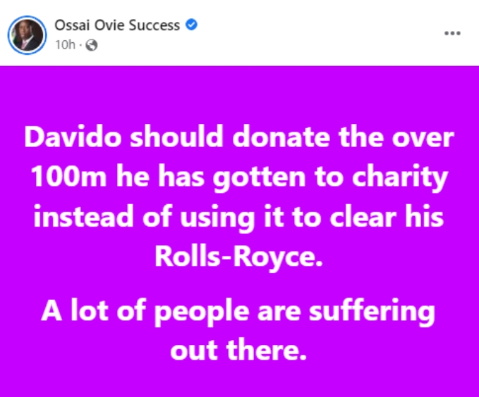 What Davido Should Do With The N100 million Donations", Gov. Okowa's Aide Reveal