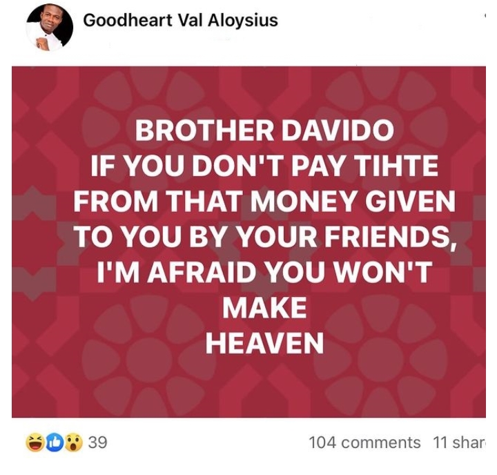 Reactions As Pastor Says Davido Will Not Make Heaven
