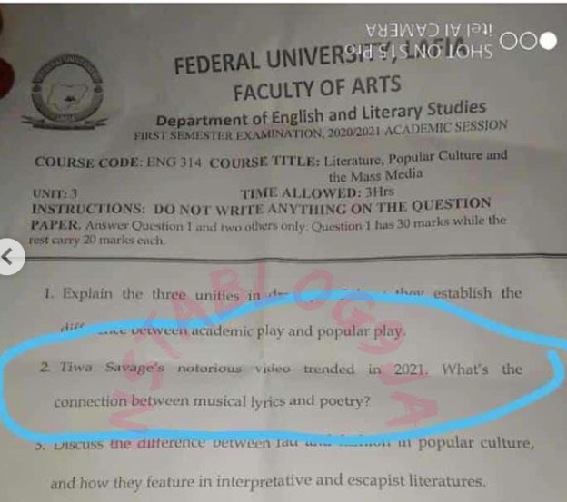 Reactions As Tiwa Savage's Leaked Tape Featured In An Exam 