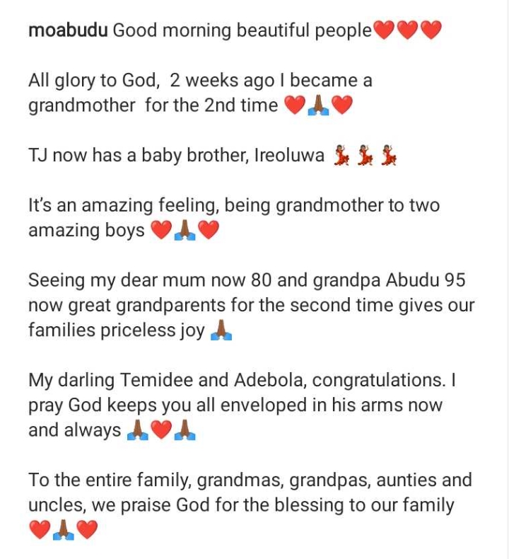 Mo Abudu Welcomes Another Grandchild
