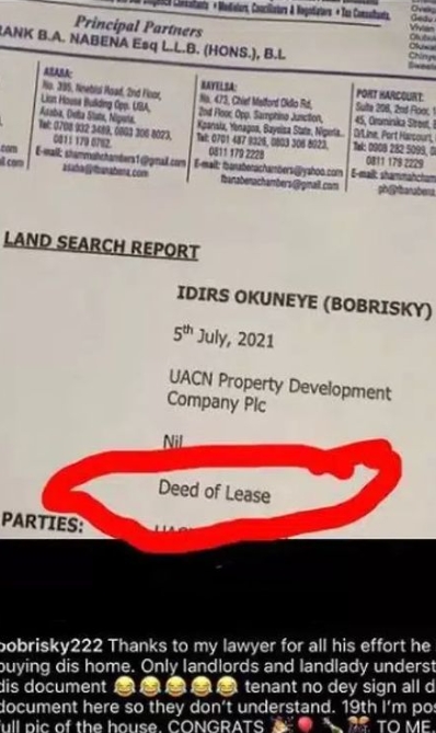 Reactions As Document Shows Bobrisky Rented N450M Mansion 