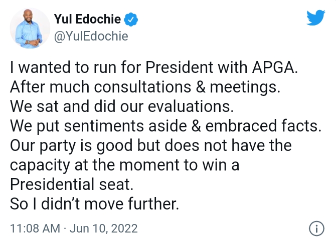 Actor Yul Edochie Drops Presidential Ambition 