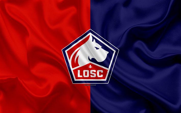 Download wallpapers Lille OSC, new logo, 4k, silk texture, new emblem,  French football club, red blue flag, France, football, Lille Olympique  Sporting Club for desktop free. Pictures for desktop free