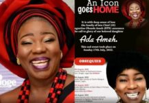 Ada Ameh's Funeral Dates Surface, Obituary Poster Released