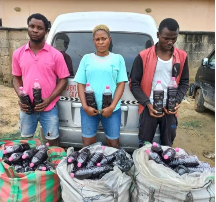 Three Persons Arrested For Drug Peddling In Ikorodu Recover 150 ‘Skuchies’ Bottles