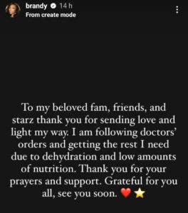 Brandy Gives An Update On Her Health After Being Hospitalized
