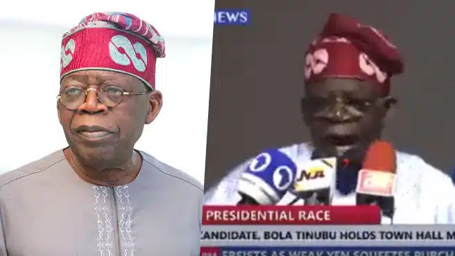 Social Media In Awe As Video Of Tinubu ‘Struggling’ To Pronounce A Word At Owerri Town Hall Meeting Surfaces