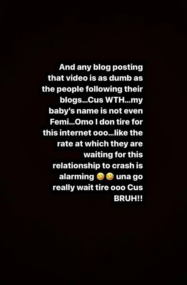 However, this was misinterpreted by many social media users who concluded that her latest relationship had crashed.The angry actress took to her Instagram page to slam bloggers spreading the rumour that she had being dumped.According to her, the video was an old recording she made since November 7 and decided to upload it as she was bored.