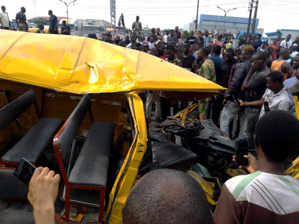 JUST IN: Many Feared Dead As Container Falls On Vehicle In Lagos