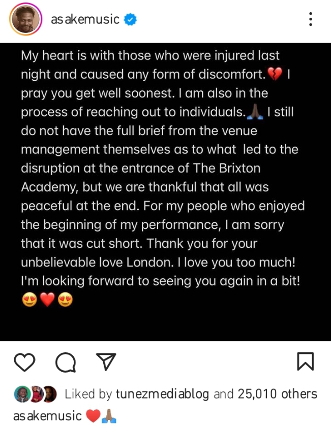 Asake Issues Public Statement After Chaos At His London Show