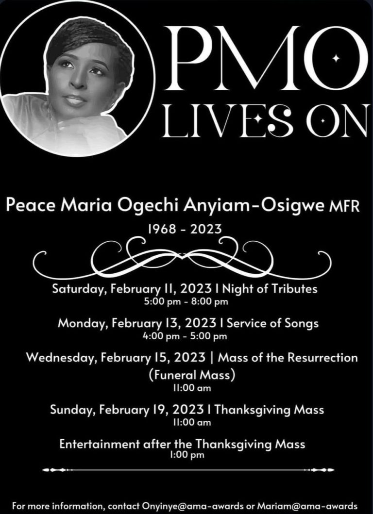 funeral arrangement for AMAA founder, Peace Anyiam-Osigwe