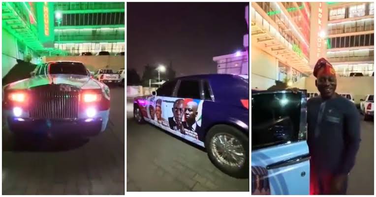 Daniel Amokachi Publicly Endorses Bola Tinubu, Shows Off APC Branded Rolls Royce (Video)