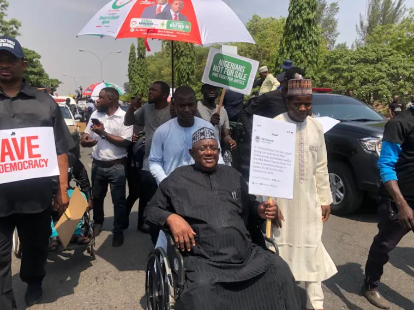 Reactions As Atiku Leads Protest To INEC Headquarters (Video) 