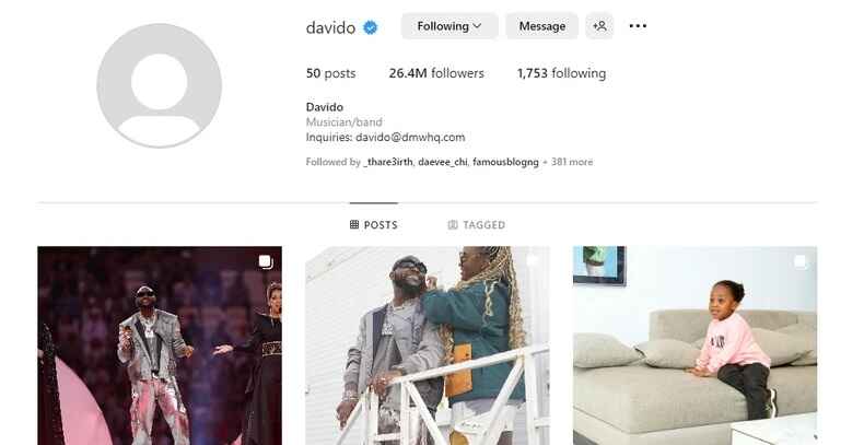 Davido's Instagram profile