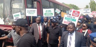 Reactions As Atiku Leads Protest To INEC Headquarters