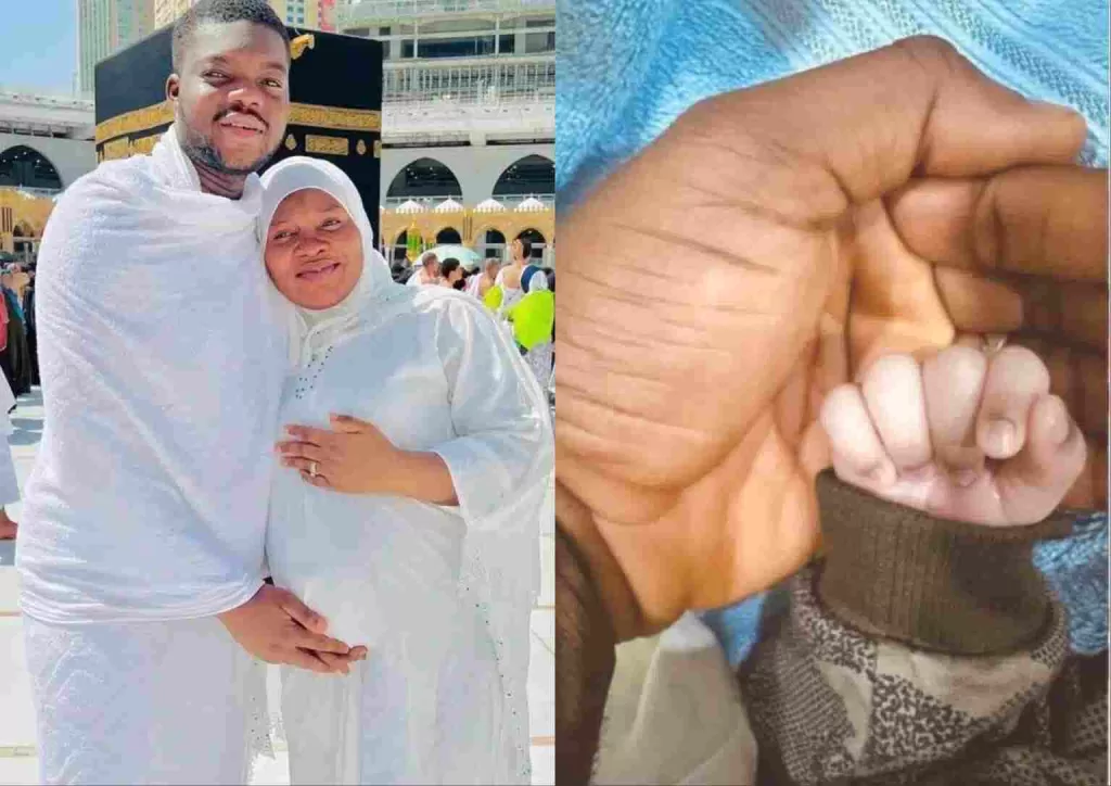 Cute ABIOLA welcomes son