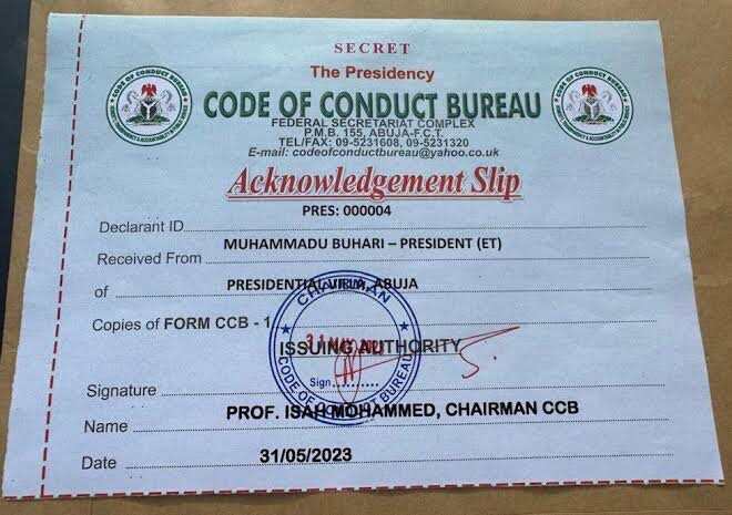 Muhammadu Buhari Declares Asset To CCB