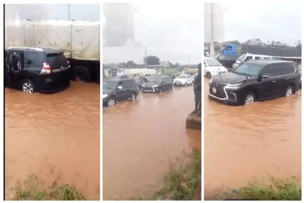 Gov. Godwin Obaseki's Convoy Trapped In Heavy Flood