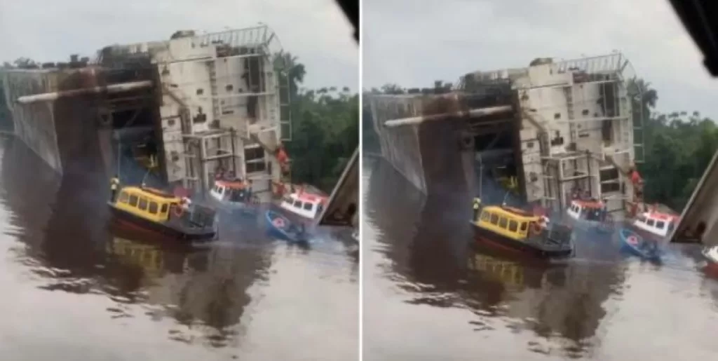 VIDEO: One Dead, 3 Missing As Oil Rig Collapses In Delta