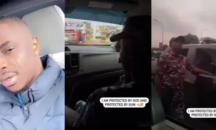 “I’m Protected By God And Gun” – MC Oluomo’s Son Brags As He Shows Off His Armed Police Guards 