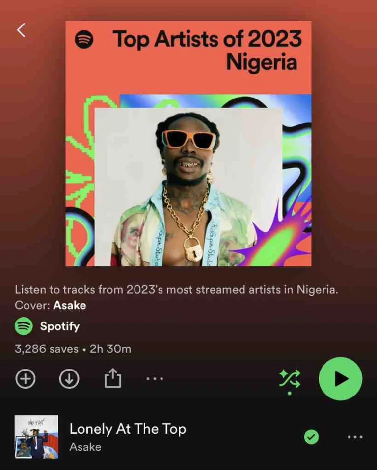 Spotify: Asake’s ‘Lonely At The Top’ Is Nigeria’s Most Streamed Track In 2023