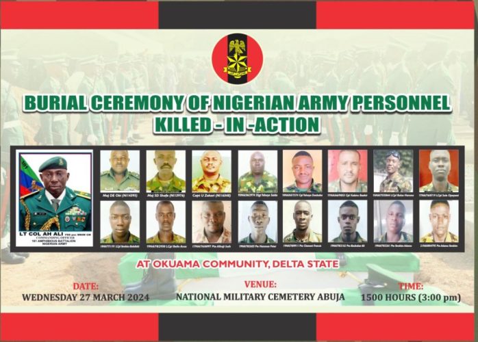 #OkuamaMassacre: Nigerian Army Announces Burial Details Of Slain Soldiers